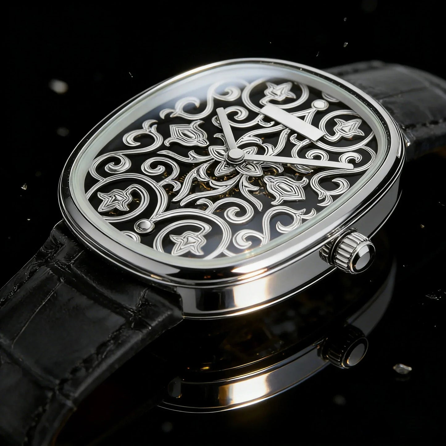 NEVTRON – Men's Vintage Flower Dial Leather Strap Watch GIORGIO MARENO