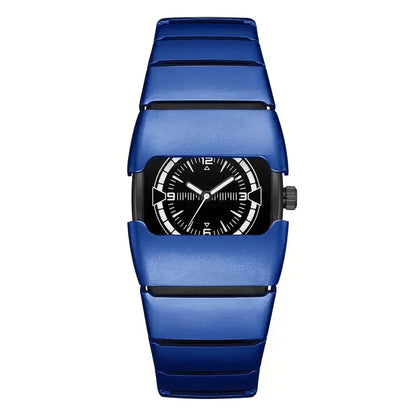 Maurice Belmont TURVEX men's rectangular designer watch with metal bracelet, black dial and silver case.