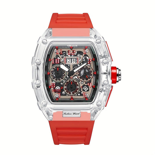 Giorgio Mareno NYTRAX stylish wristwatch with black dial and silver stainless steel band, close-up view.