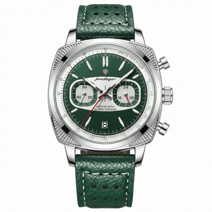 Giorgio Mareno Zelvorin men's luxury chronograph watch with tachymeter bezel, silver dial, and stainless steel band.