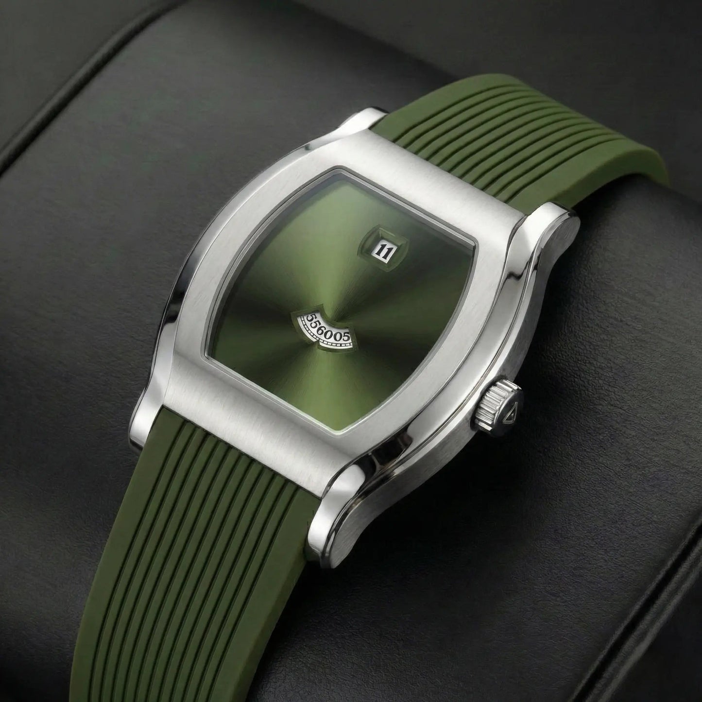Men's futuristic designer watch by GIORGIO MARENO with a sleek silicone strap and modern, innovative style.