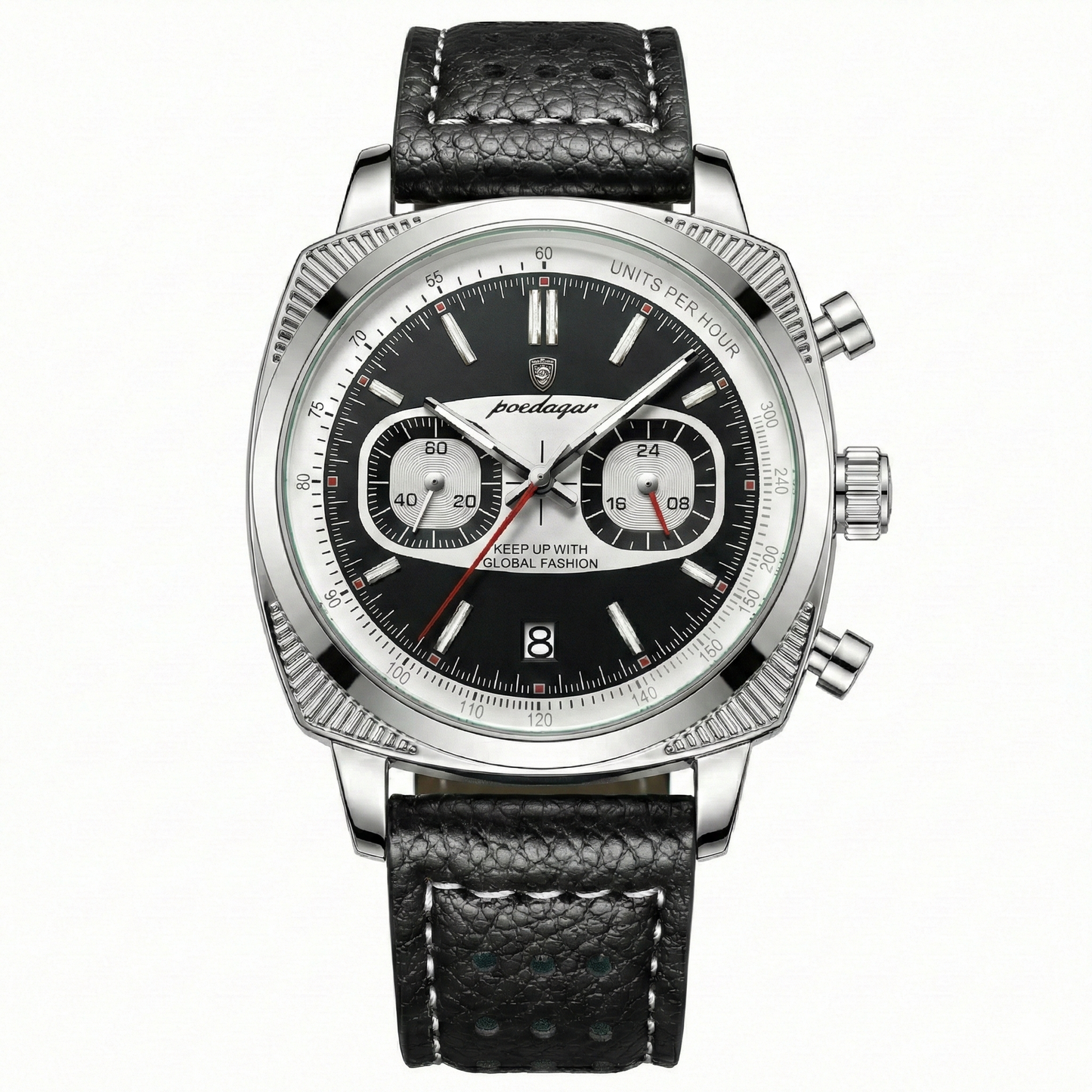 Giorgio Mareno Zelvorin men's luxury chronograph watch with tachymeter bezel, stainless steel band, and detailed dial.
