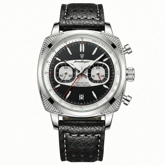 Giorgio Mareno Zelvorin men's luxury chronograph watch with tachymeter bezel, stainless steel band, and detailed dial.