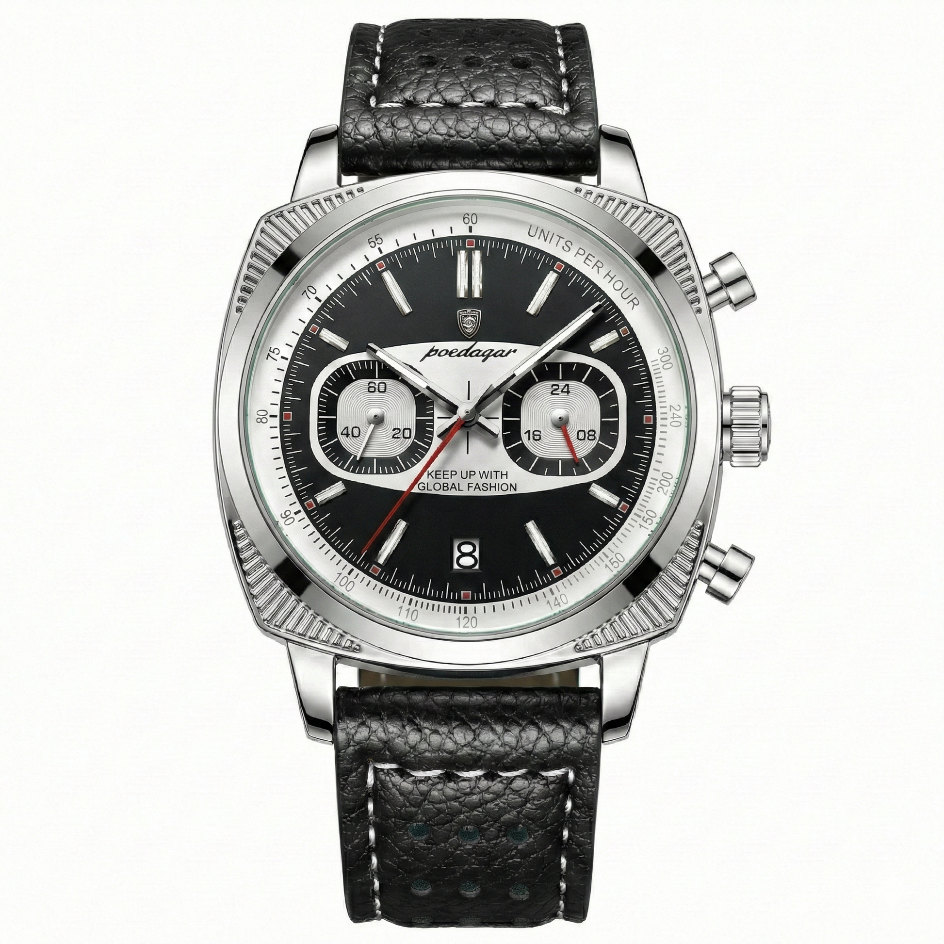 Giorgio Mareno Zelvorin men's luxury chronograph watch with tachymeter bezel, stainless steel band, and detailed dial.