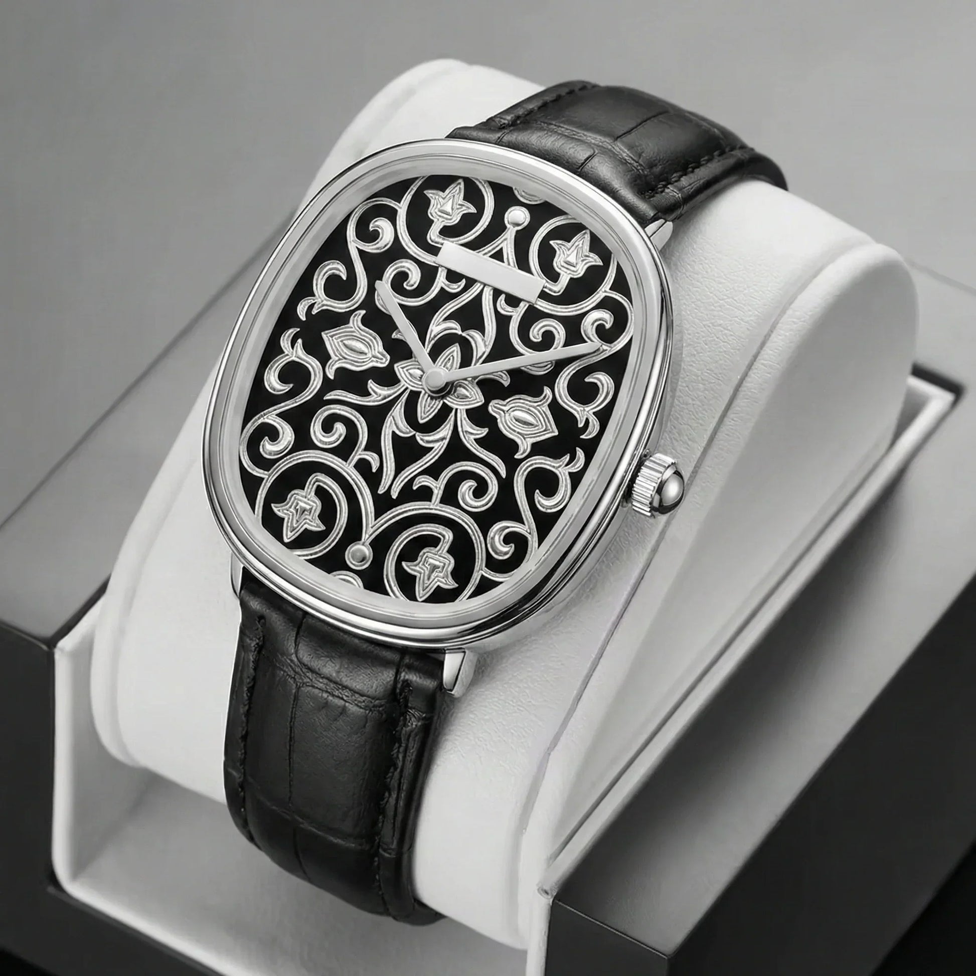 NEVTRON – Men's Vintage Flower Dial Leather Strap Watch GIORGIO MARENO