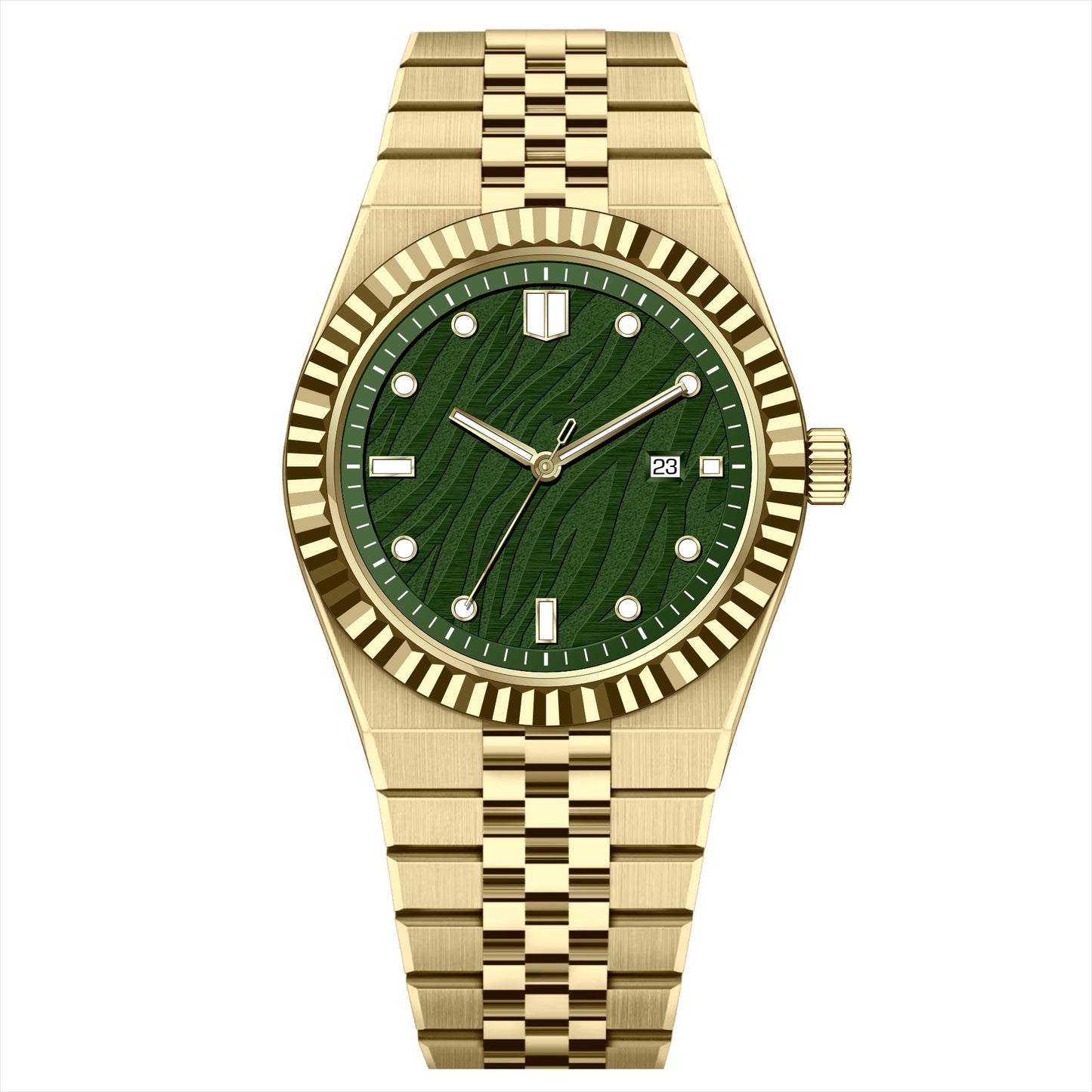 KAIROS – Men’s Luxury Gold Case Deep Green Wave Dial Watch