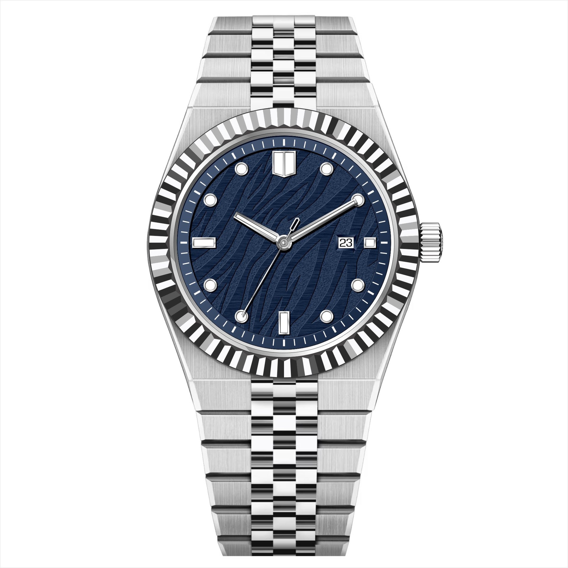 KAIROS – Men’s Luxury Silver Case Deep Blue Wave Dial Watch