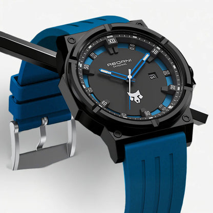 Men’s tactical sport watch with black silicone band and digital display from Gregor Palmer’s MARNYX collection.