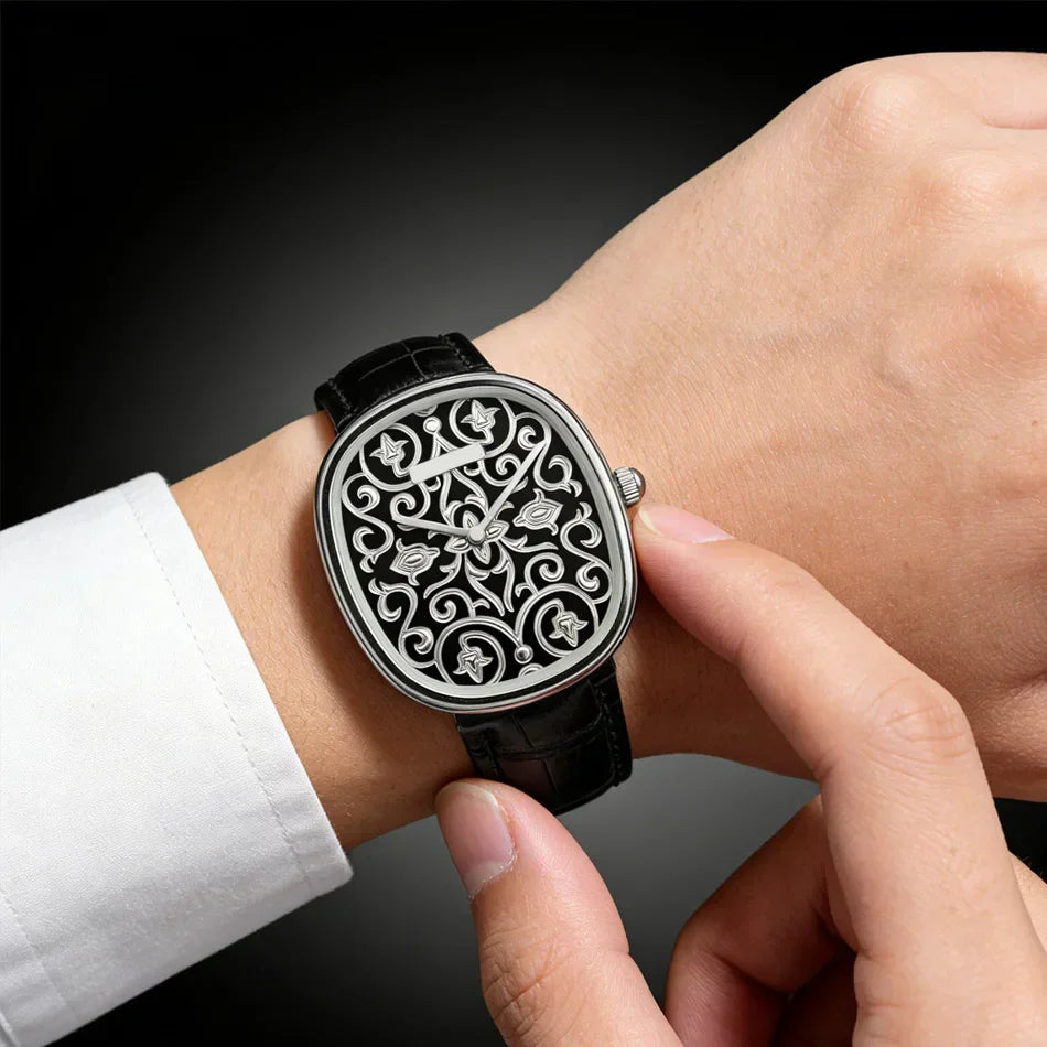 NEVTRON – Men's Vintage Flower Dial Leather Strap Watch GIORGIO MARENO