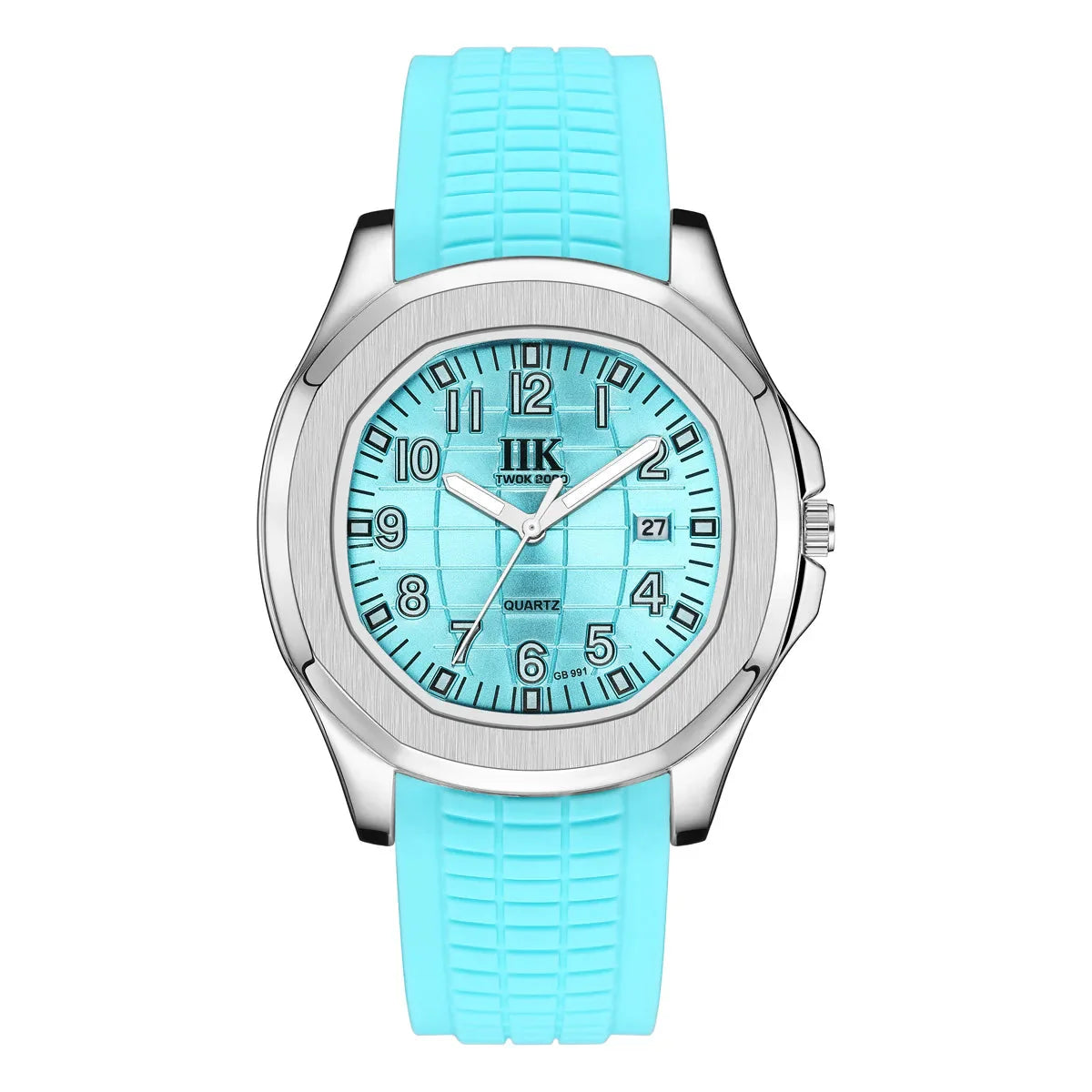 Giorgio Mareno ZAFYRON men's luxury wristwatch with black leather strap and silver dial, close-up view.