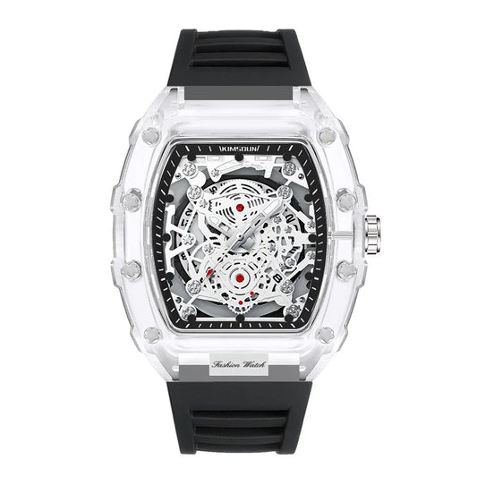Giorgio Mareno ZYNRAXIS stylish wristwatch with black leather strap and round silver dial, close-up view.