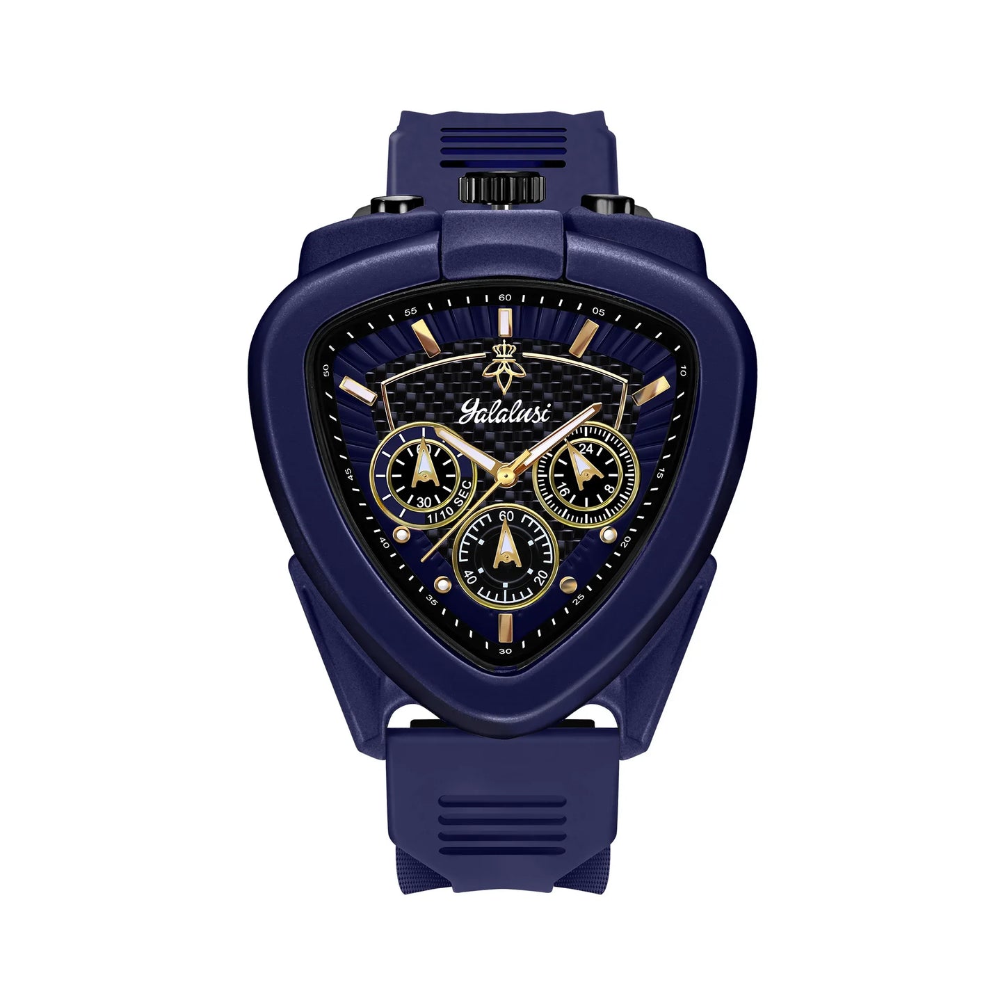 Giorgio Mareno KALYRON men's luxury sport chronograph watch with multi-function dial, stainless steel case, and black leather strap.