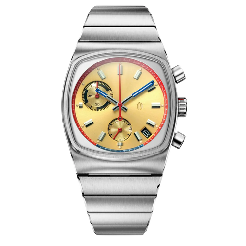 Giorgio Mareno GYRXON luxury wristwatch with black leather strap and silver dial, displayed on a white background