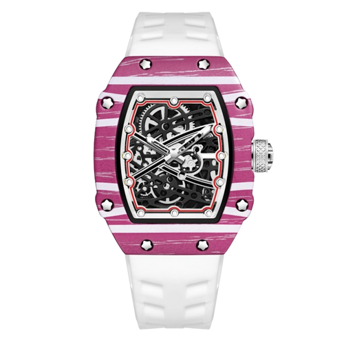 Skeleton sport watch with silicone strap by GIORGIO MARENO, featuring a detailed skeleton dial and sporty design.