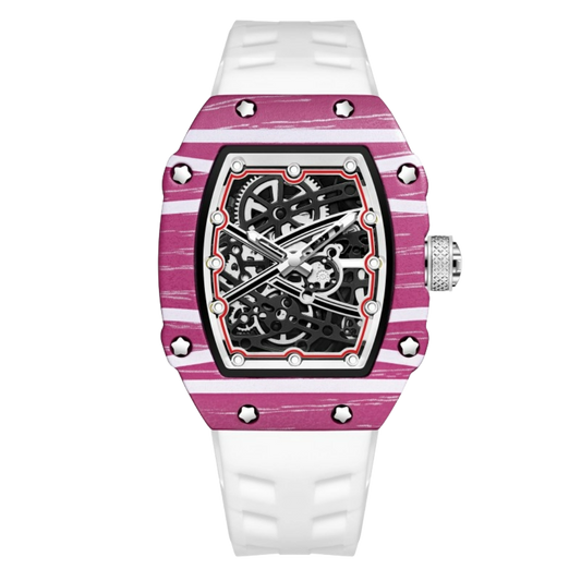 Skeleton sport watch with silicone strap by GIORGIO MARENO, featuring a detailed skeleton dial and sporty design.
