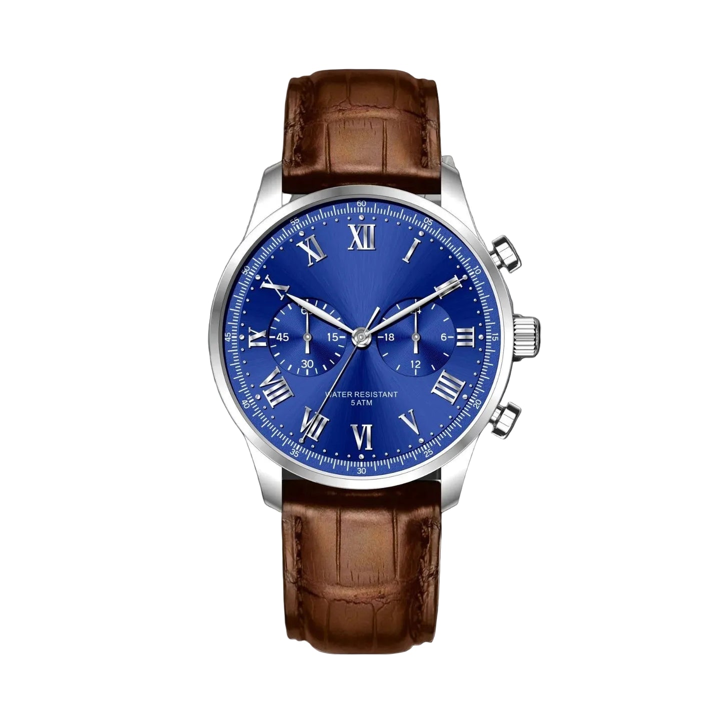 VANTIX DB – Men’s Classic Deep Blue Dial Brown Leather Chronograph Watch