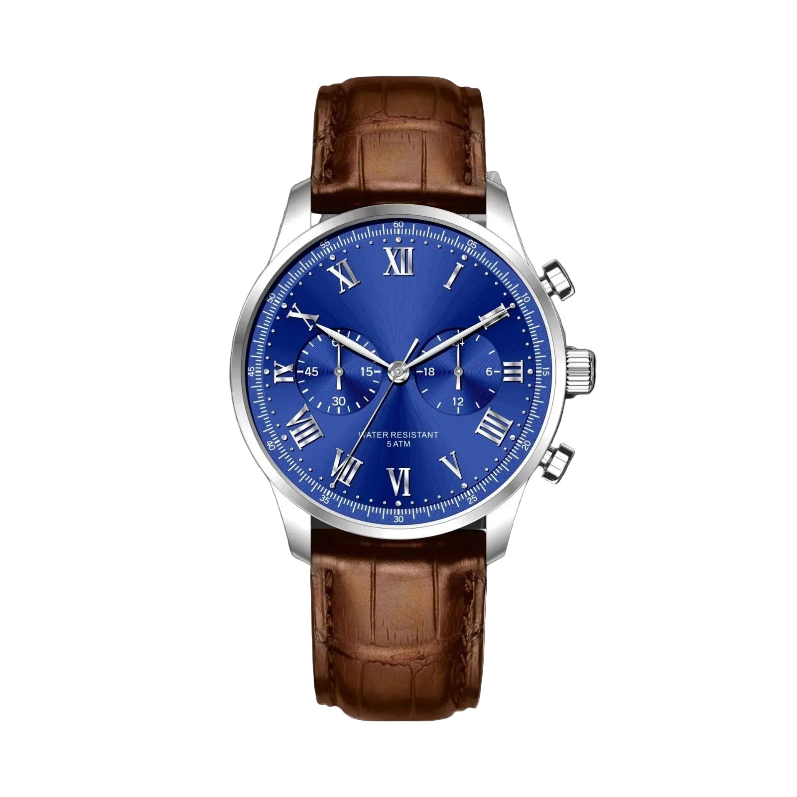 VANTIX DB – Men’s Classic Deep Blue Dial Brown Leather Chronograph Watch
