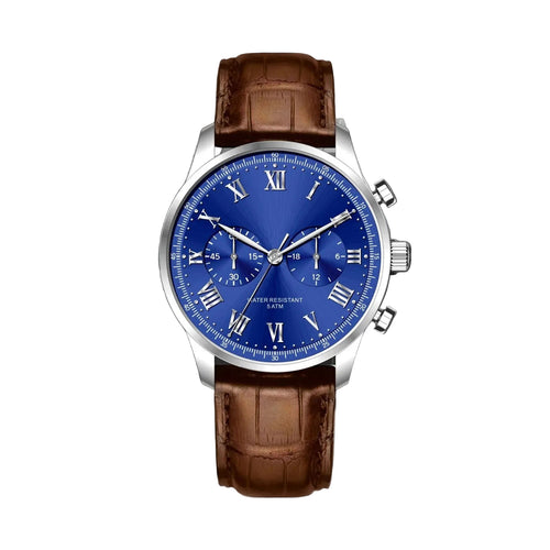 VANTIX DB – Men’s Classic Deep Blue Dial Brown Leather Chronograph Watch
