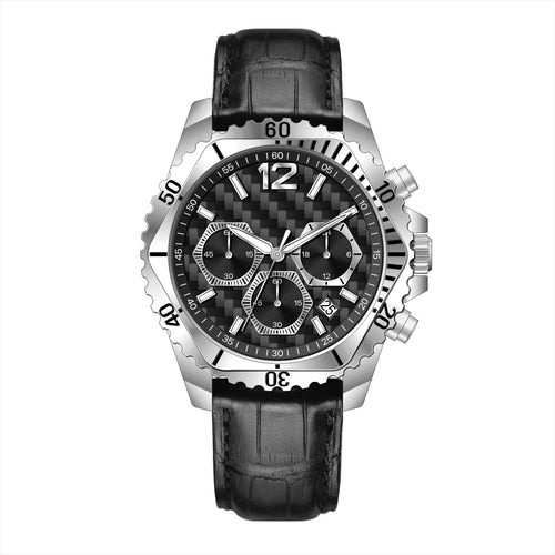VEXRON-XP SL – Men’s Silver Steel Carbon Chronograph Premium Leather Watch