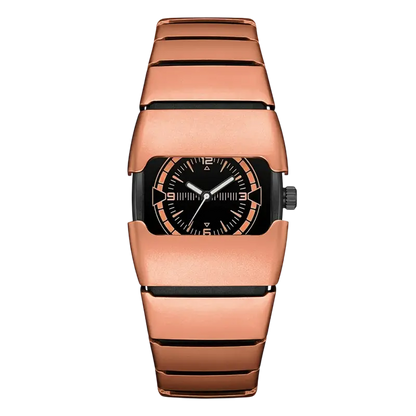 Maurice Belmont TURVEX men's rectangular designer watch with metal bracelet, featuring a sleek black dial and stainless steel band.